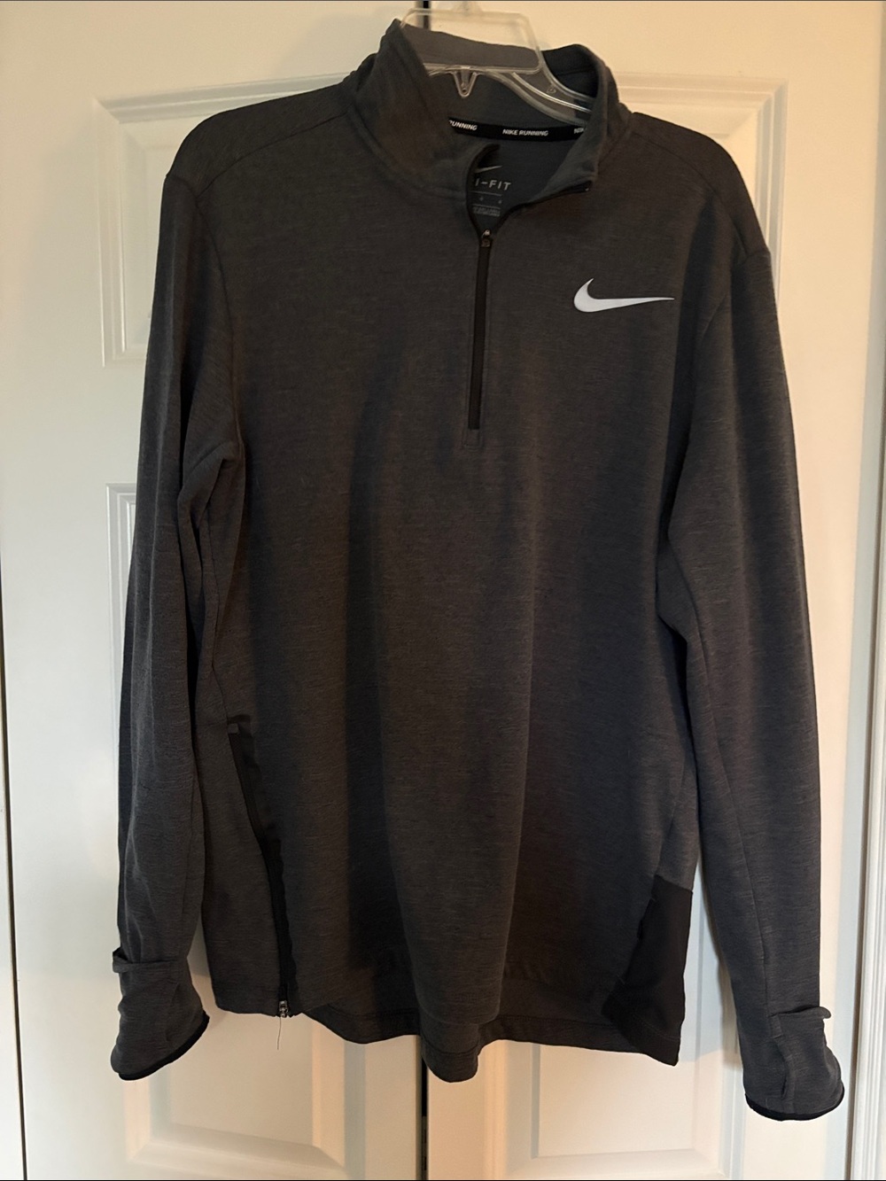 Nike Gray Dri-FIT Quarter Zip Pullover with White Swoosh